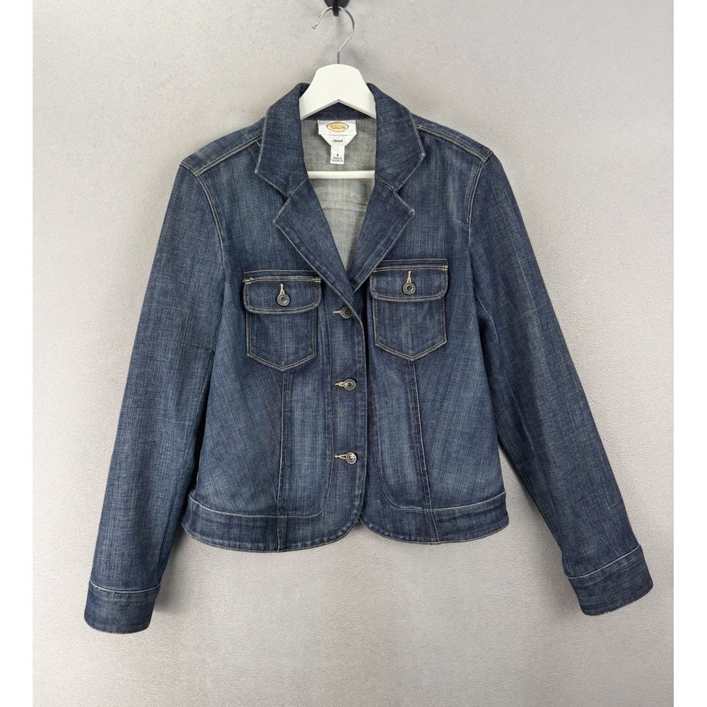 Talbots Denim Blazer Jacket Womens Size 8 Blue Stretch Jean Button Front